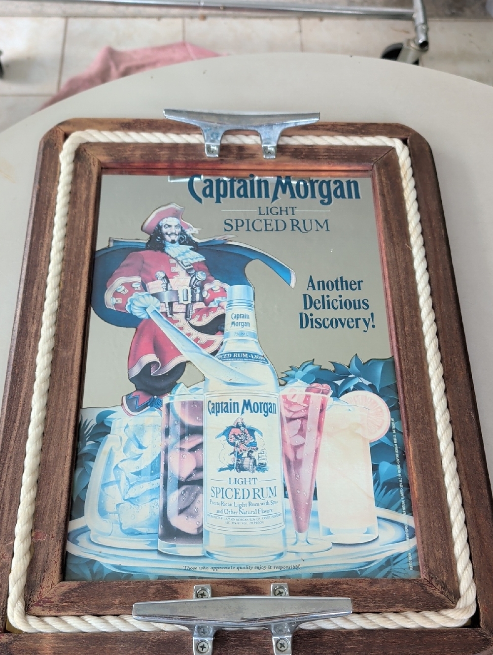 VTG Captain Morgan Light Spiced Rum Decorative Wall  Plaque Mirror Bar Decor